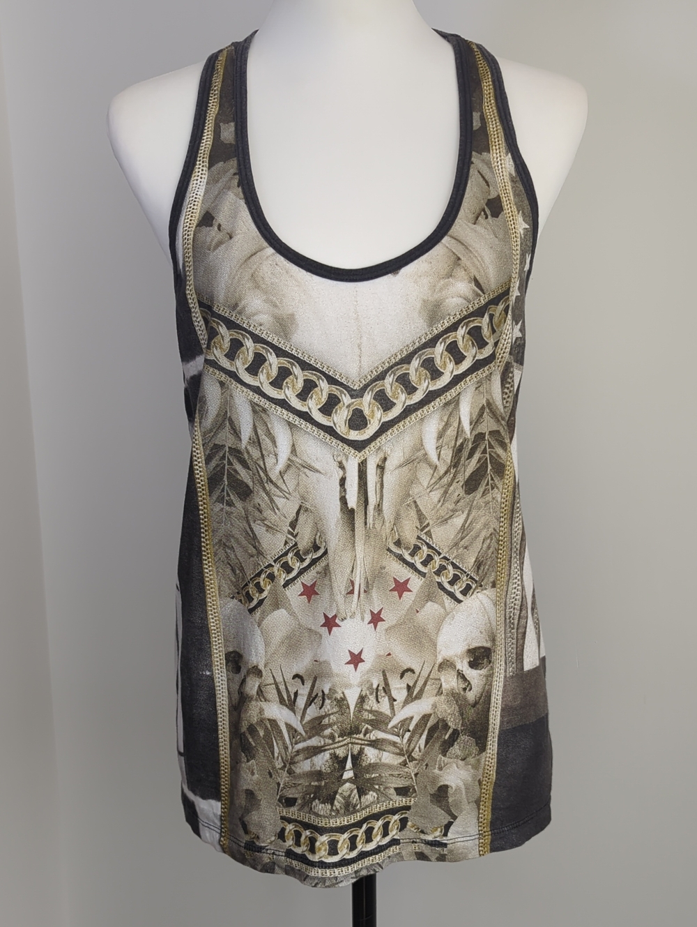 Vintage Religion Brand Racerback Tank Top Steer Skull Y2K SMALL